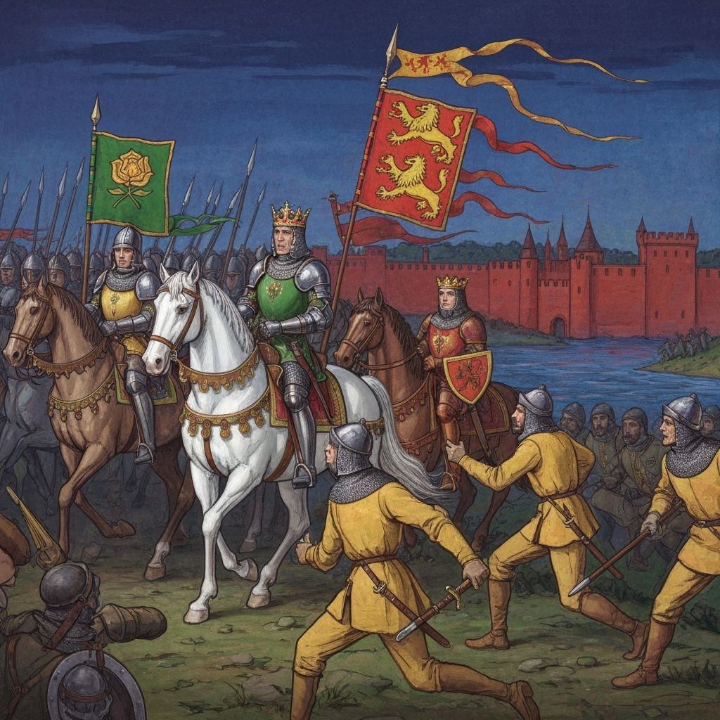 Medieval Knight Cavalry Charge Under Banners