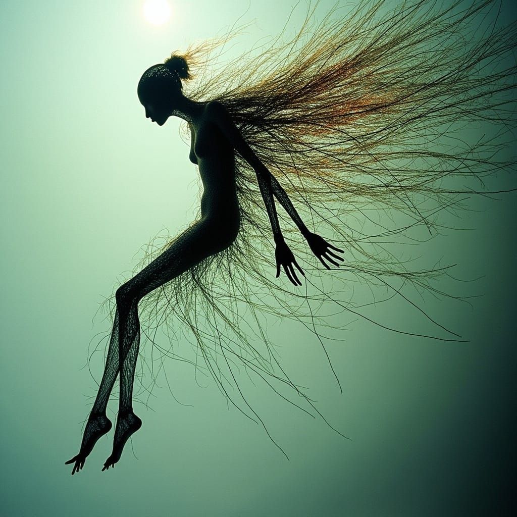 Surreal Winged Being in Postmodern Alcohol Ink Style