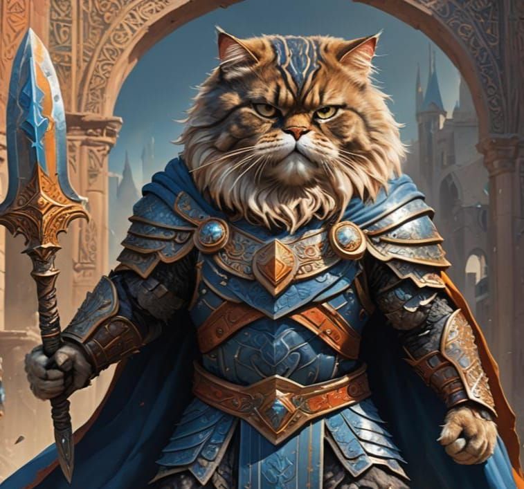 Persian Cat Barbarian Cartoon Concept Art