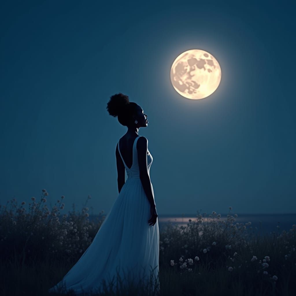 Elegant Woman in Moonlit Night Scene