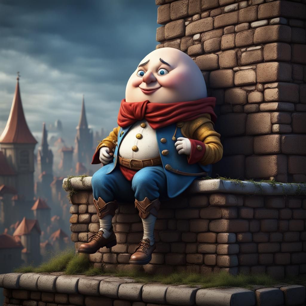 Humpty Dumpty on a Wall: Detailed Digital Painting