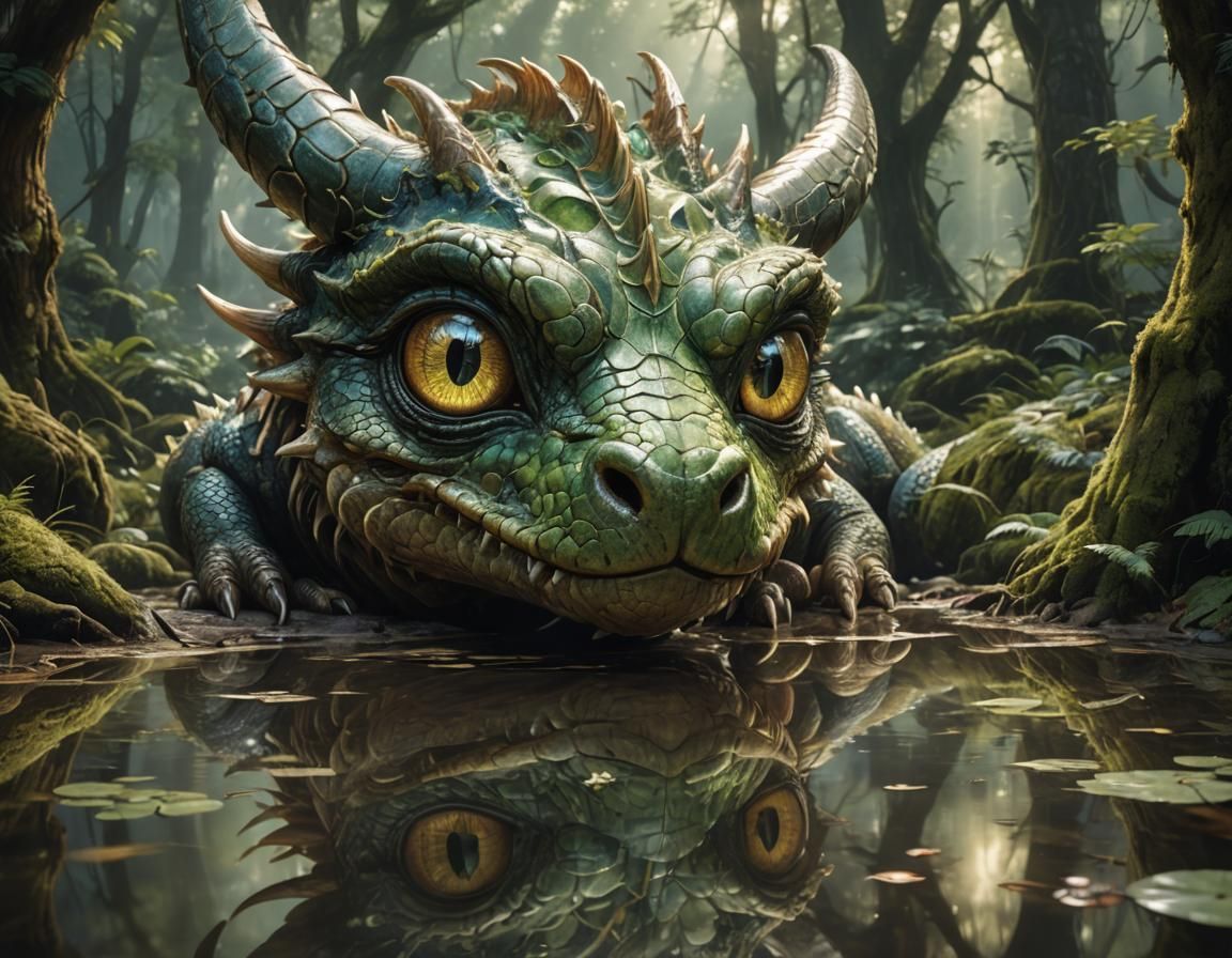 Anime Dragon Portrait Reflecting Ancient Forest