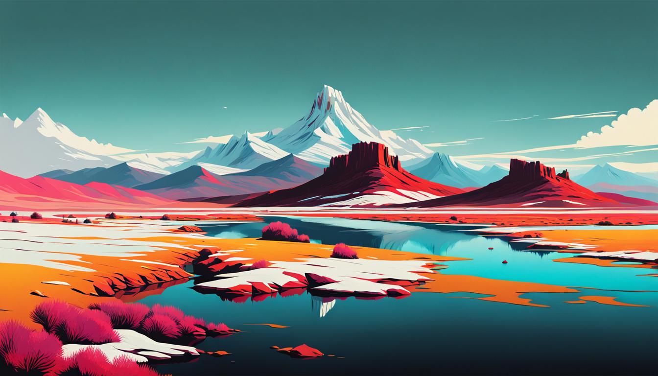 Distorted Native American Landscape in Colorful Minimalist S...