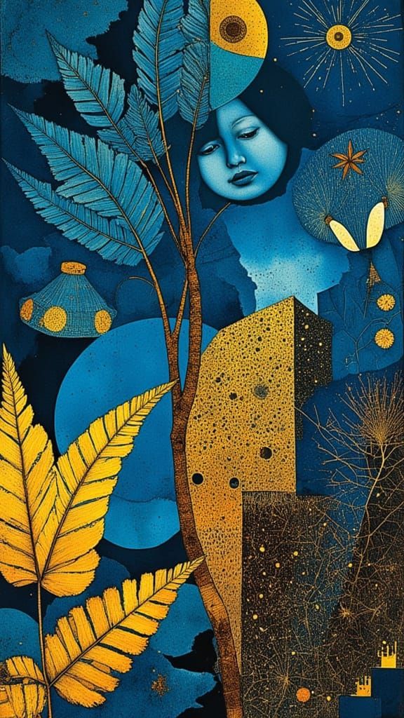 Ethereal Goths in Vibrant Blues and Gilded Splendor