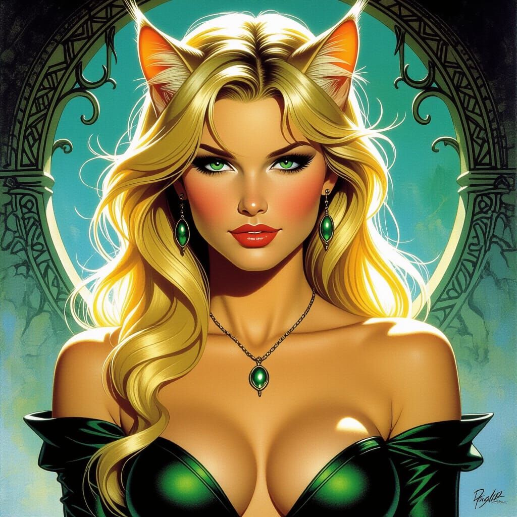Blonde Cat Woman in Dramatic Fantasy Art Style