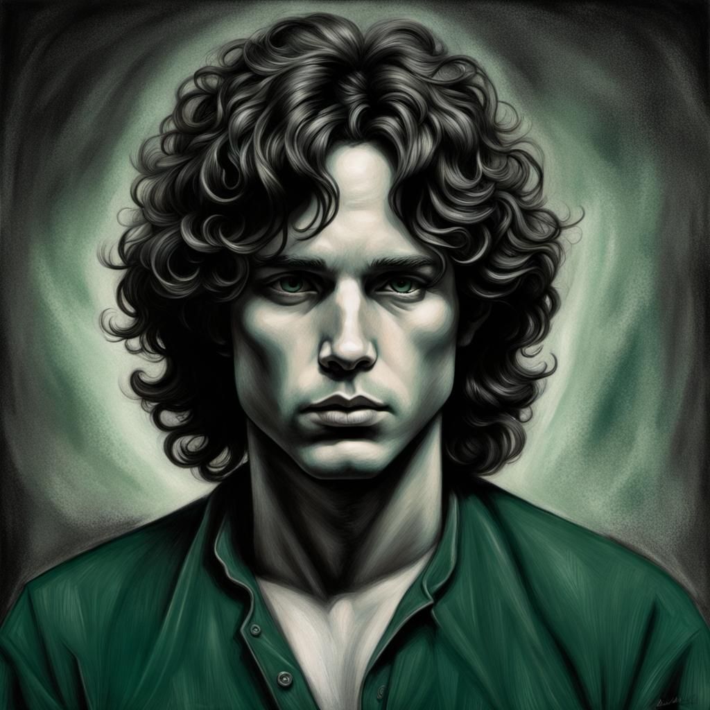 Hyperrealistic Charcoal Portrait of Jim Morrison