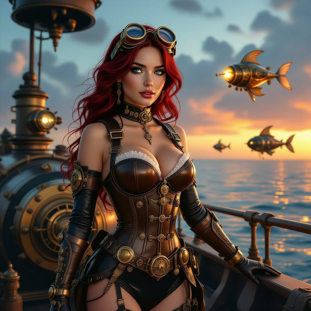 Steampunk Diver in a Submarine Dreamscape