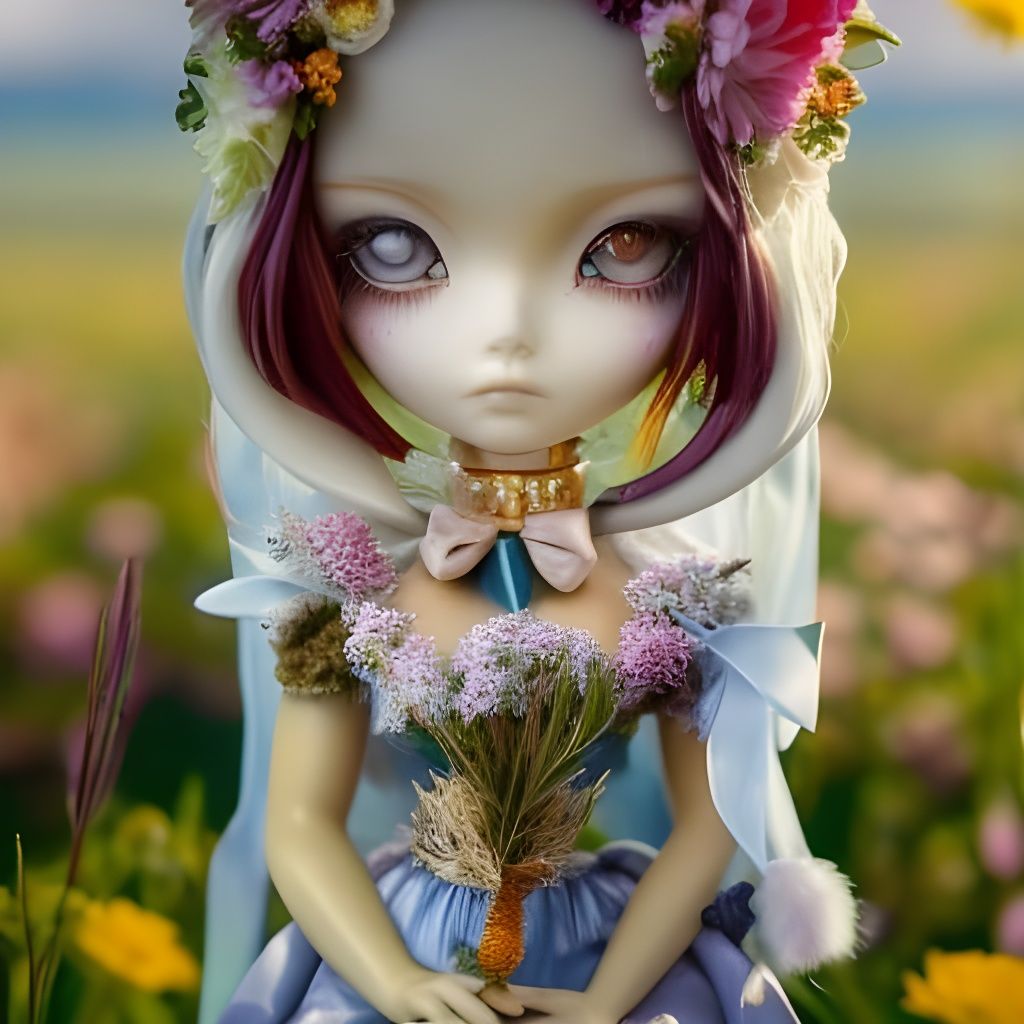Chibi Zombie Girl in Rococo Flower Field