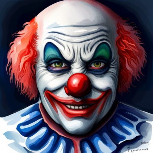 Sad Clown Portrait in Watercolor Expressionism