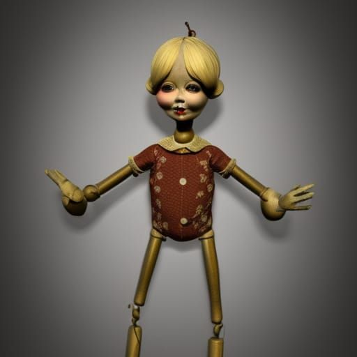 Haunted Antique Marionette Doll in 3D Digital Art Style