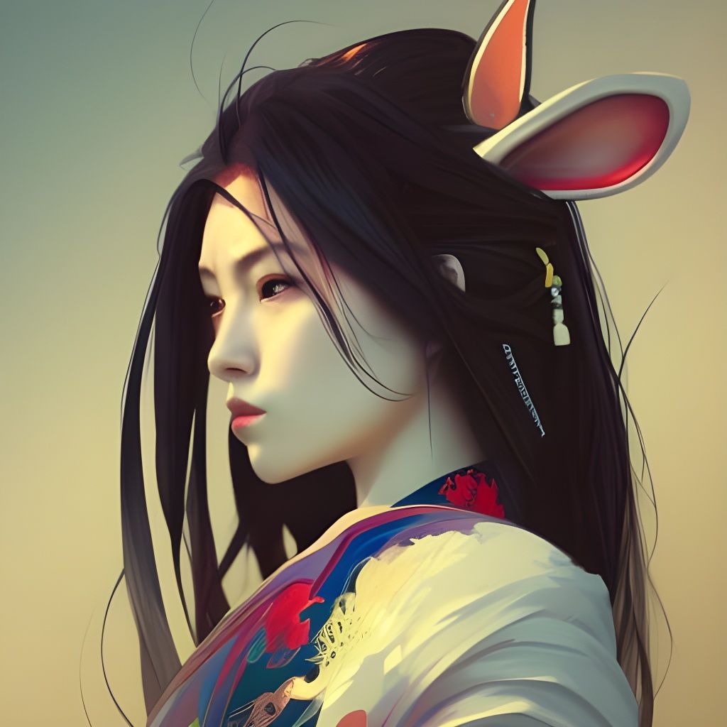 Samurai Rabbit Portrait in Art Nouveau Style