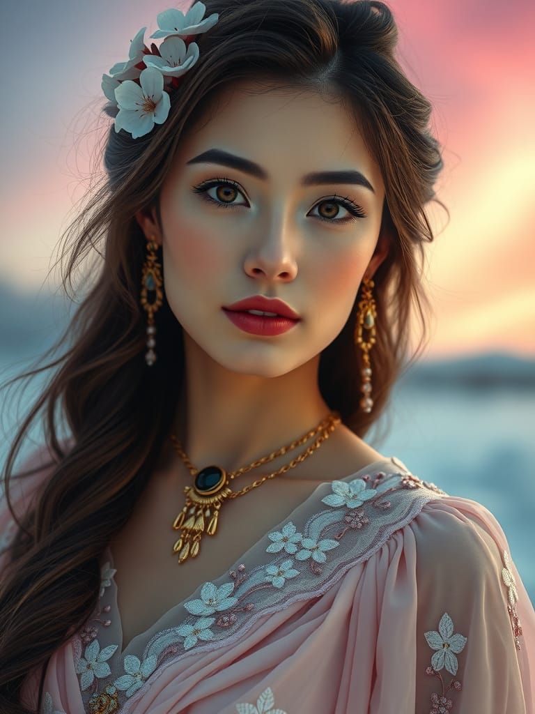 Glamorous Winter Goddess in Ethereal Beauty