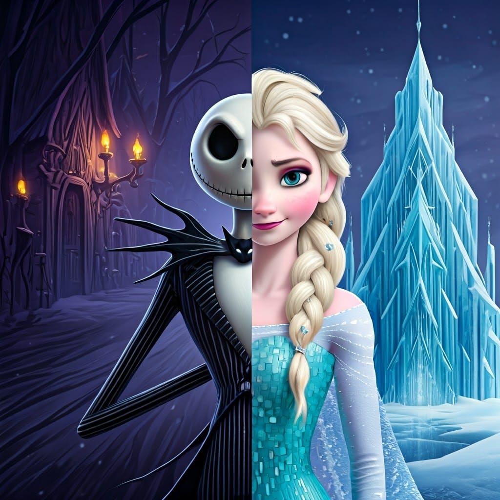 Jack Skellington and Elsa Split Composition