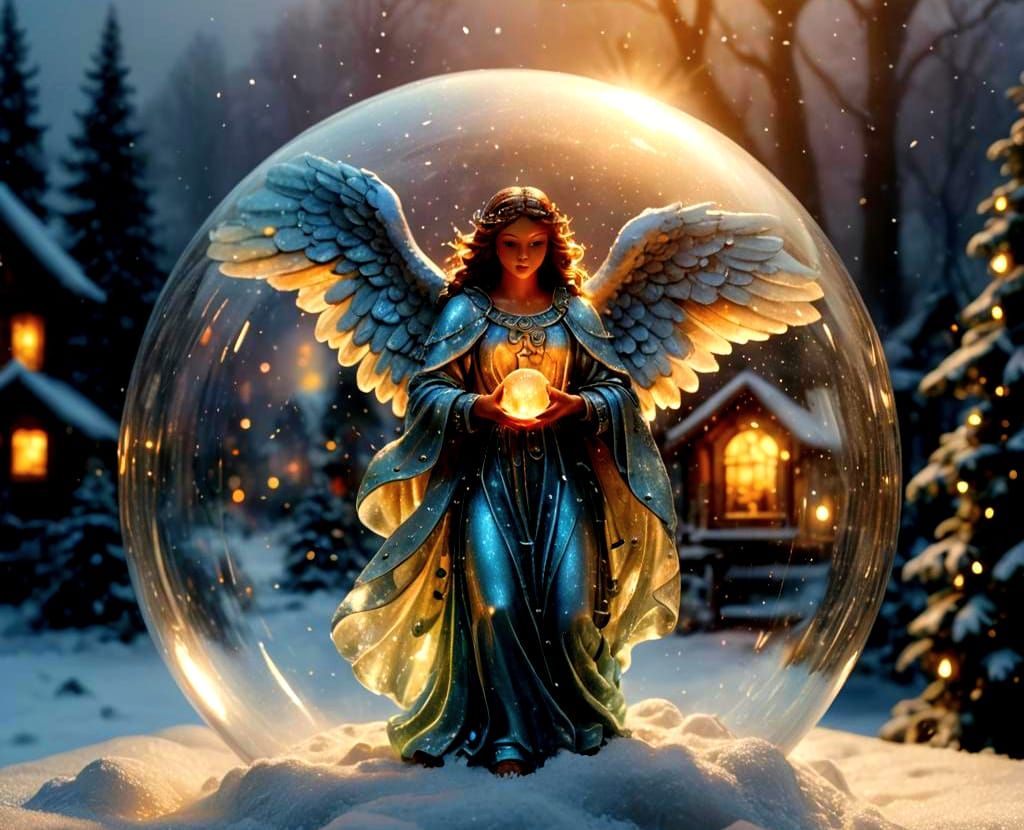 Detailed Angel in Snow Globe, Fantasy Concept Art