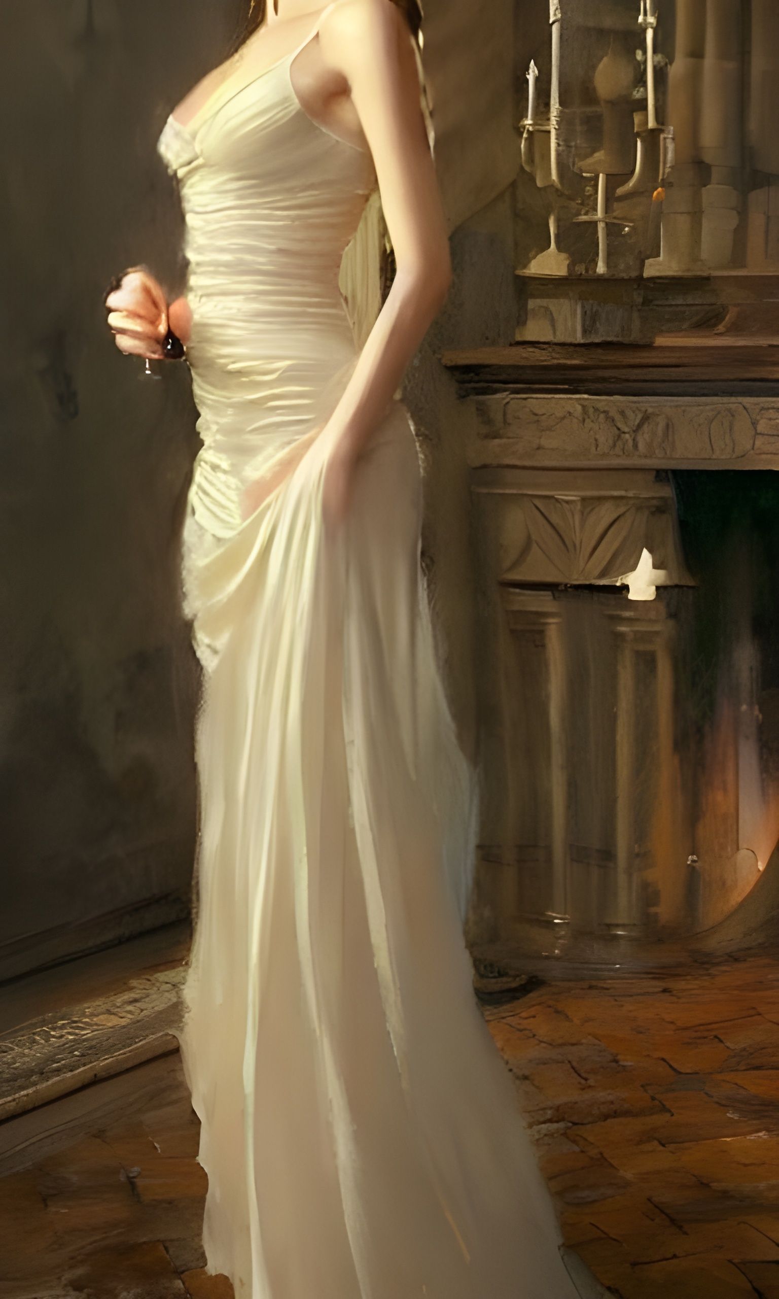 Sensual Lady in Silk Dress: Fantasy Art
