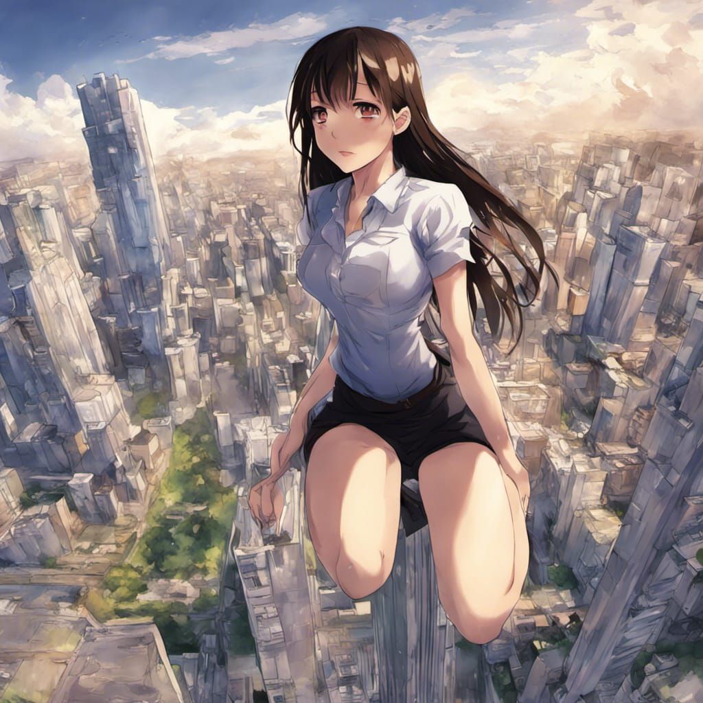 Anime Giantess in Japanese Manga Style