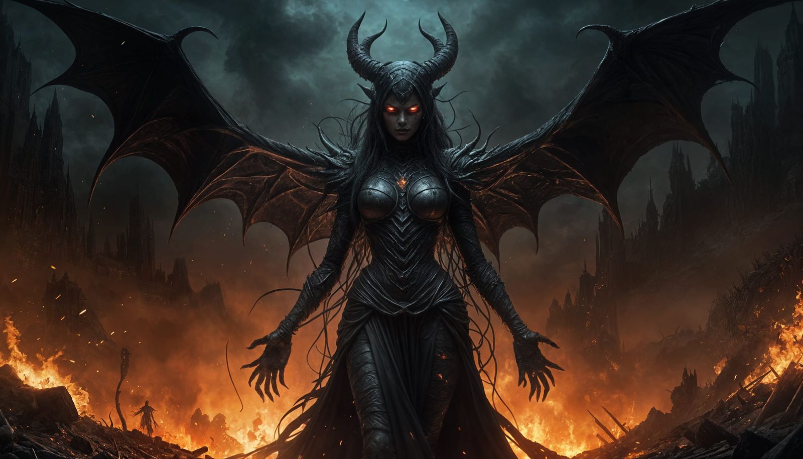 Demonic Goddess Emerges in Surreal Horror Style