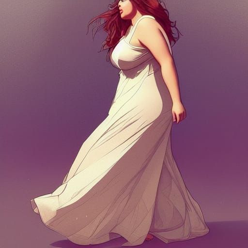 Plus Size Woman in Sundress, Art Nouveau Portrait