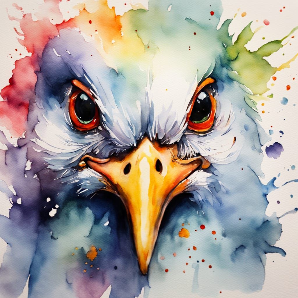 Angry Chick Screams in Watercolour Close-Up