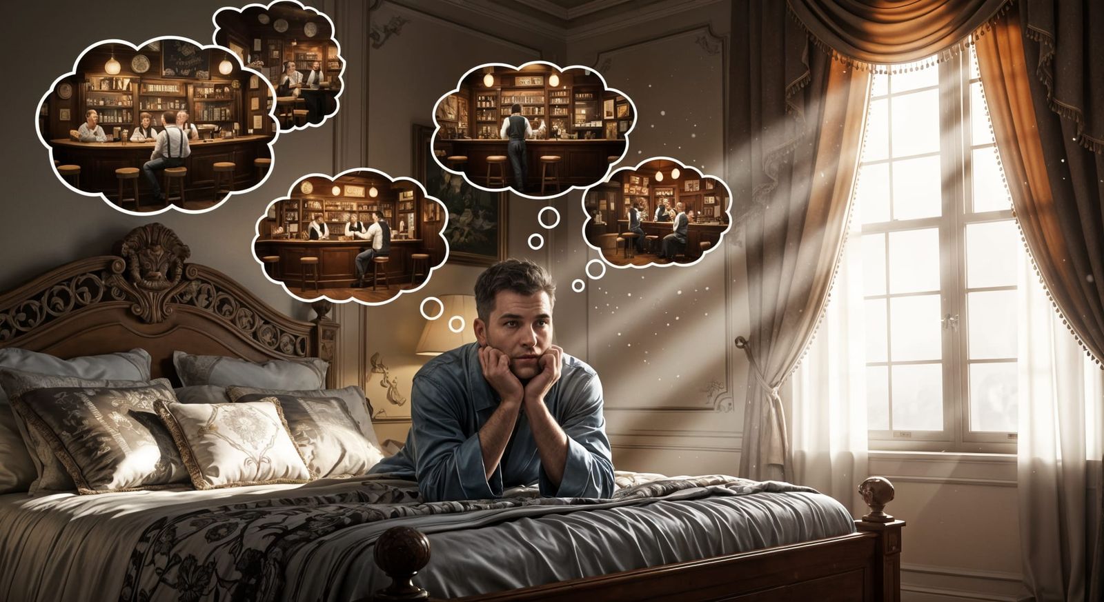 Man Reflects on Pub Memories in Hyperdetailed Bedroom