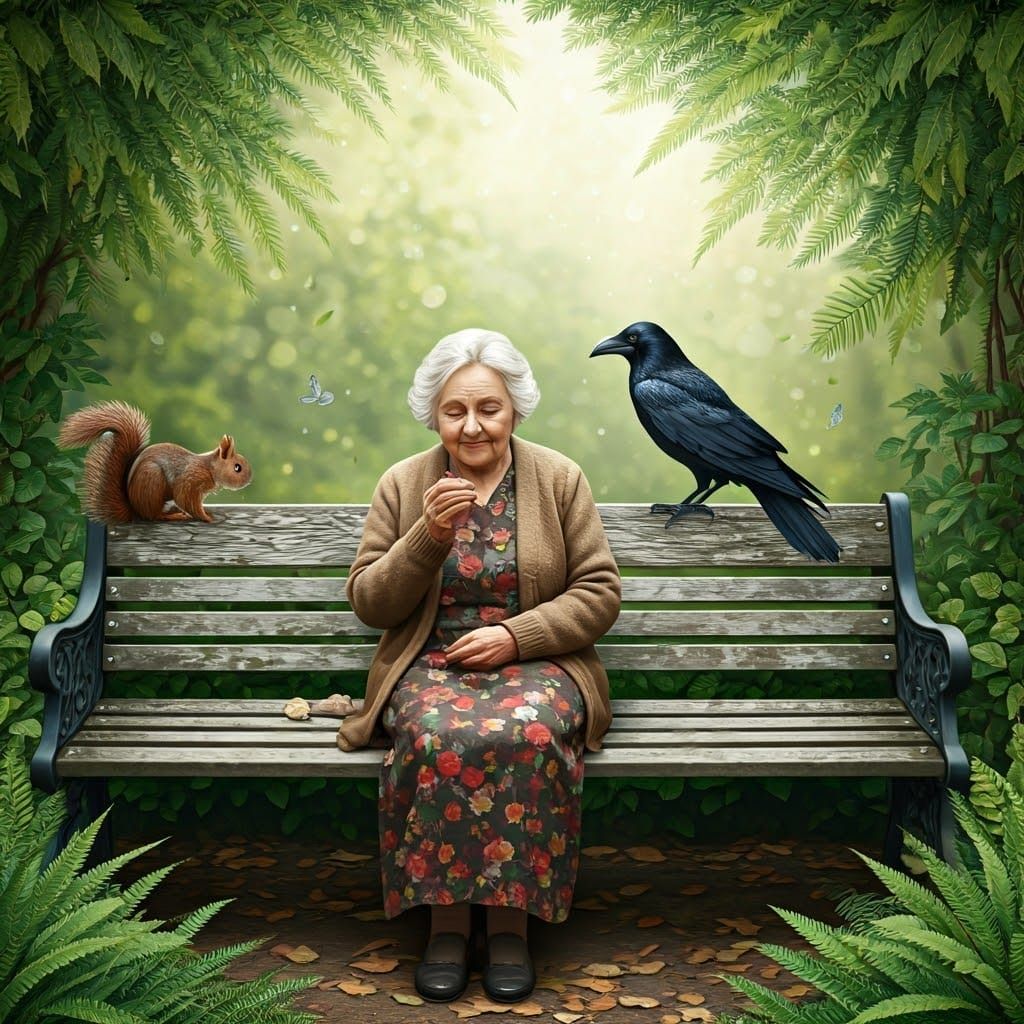 Elderly Woman Sharing Magic with Nature's Creatures