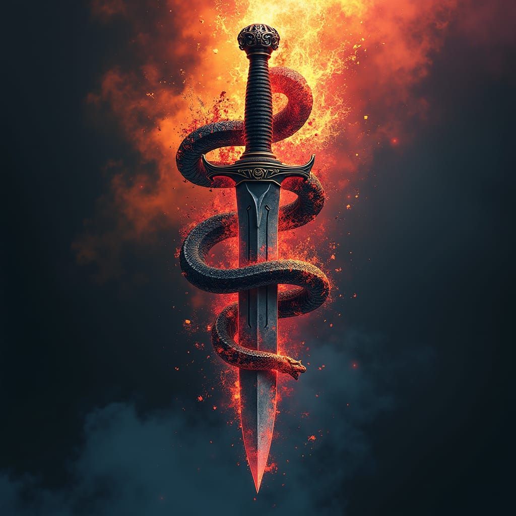 Hyperrealistic Dagger and Serpent Logo Concept Art
