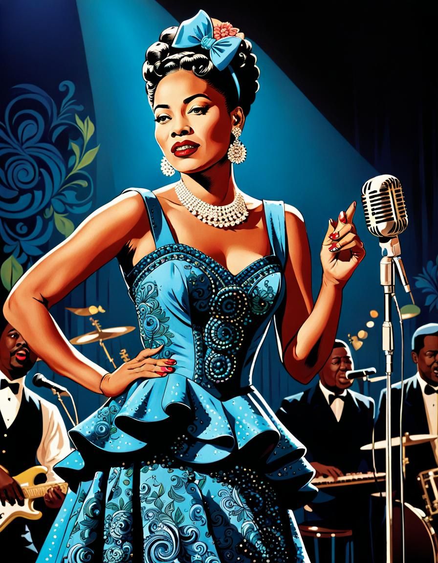 Billie Holiday Performing in Zentangle Louis Wain Style