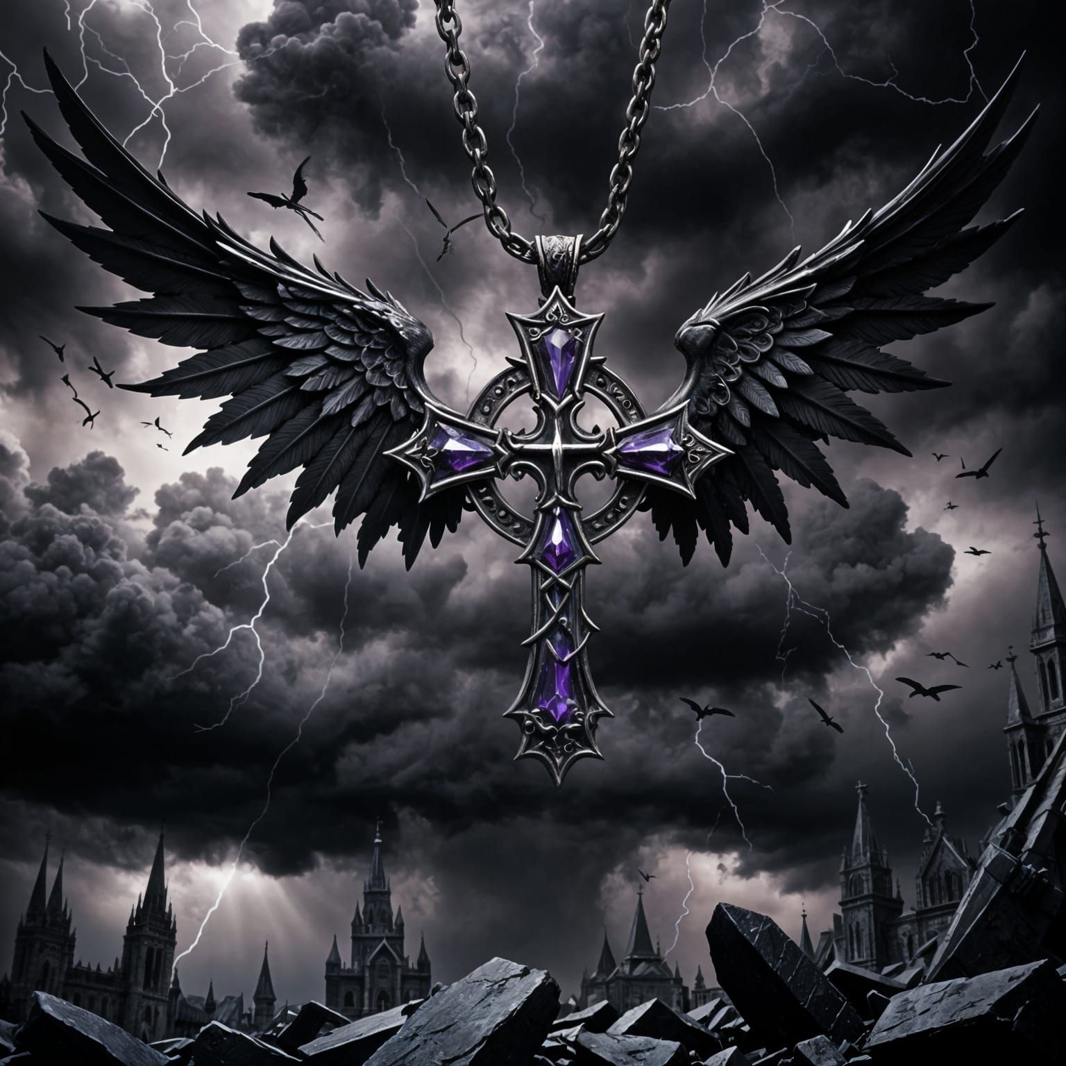 Gothic Winged Chaos with Souls and Cross