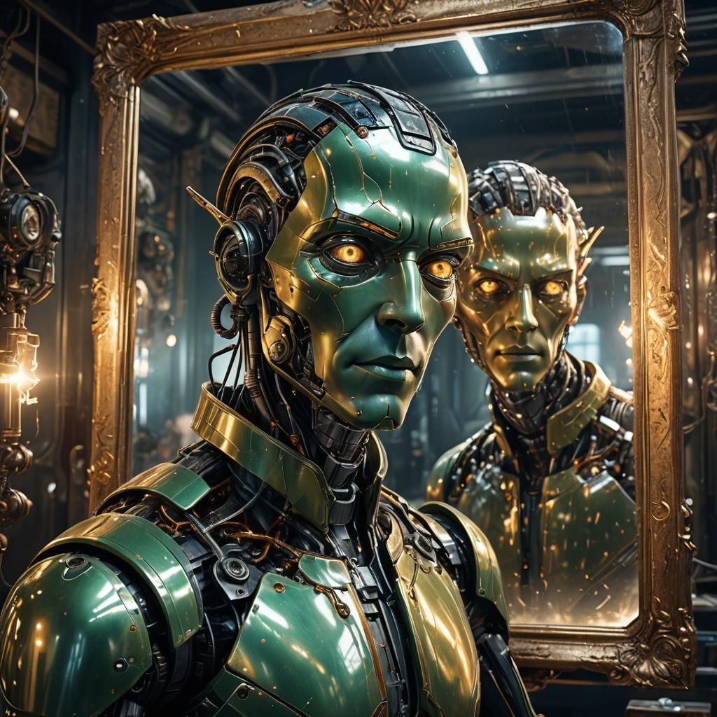 Android's Surprised Reflection: Detailed Matte Painting