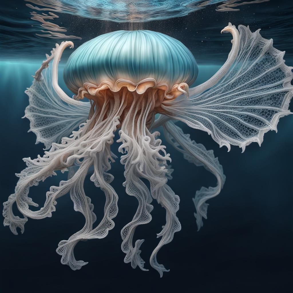 Ferocious Jellyfish Dragon Hybrid in Ocean: 8k 3D Art