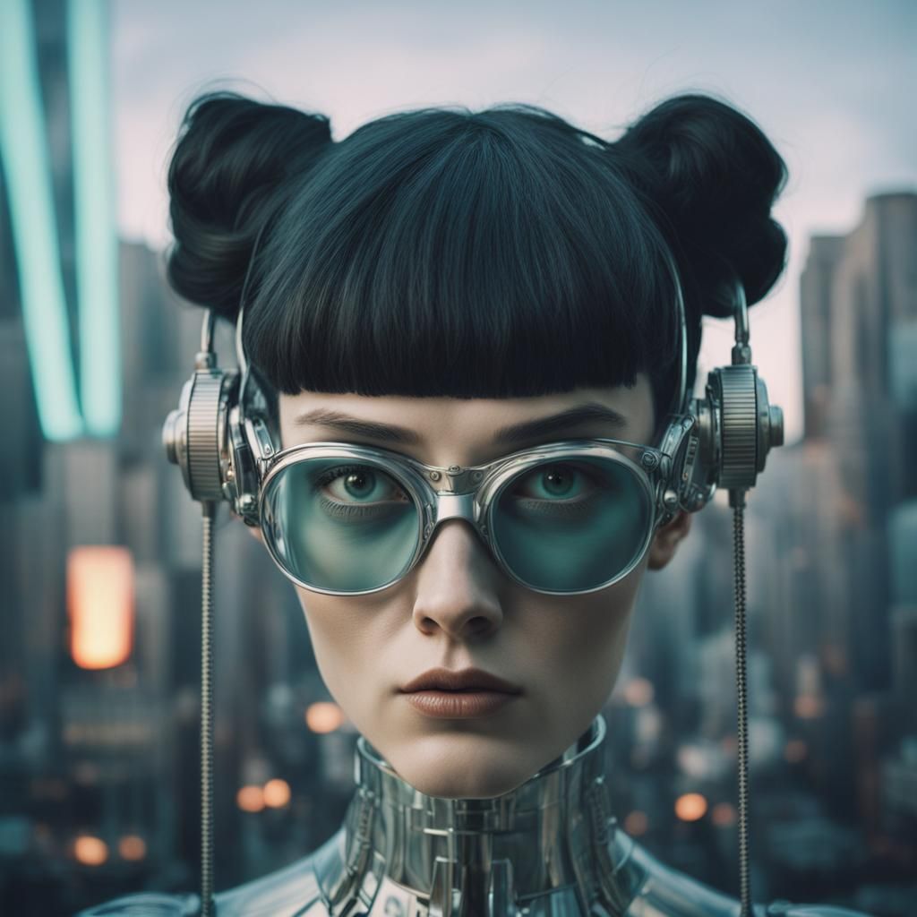 Ethereal Woman in Retro-Futuristic Art Deco Style