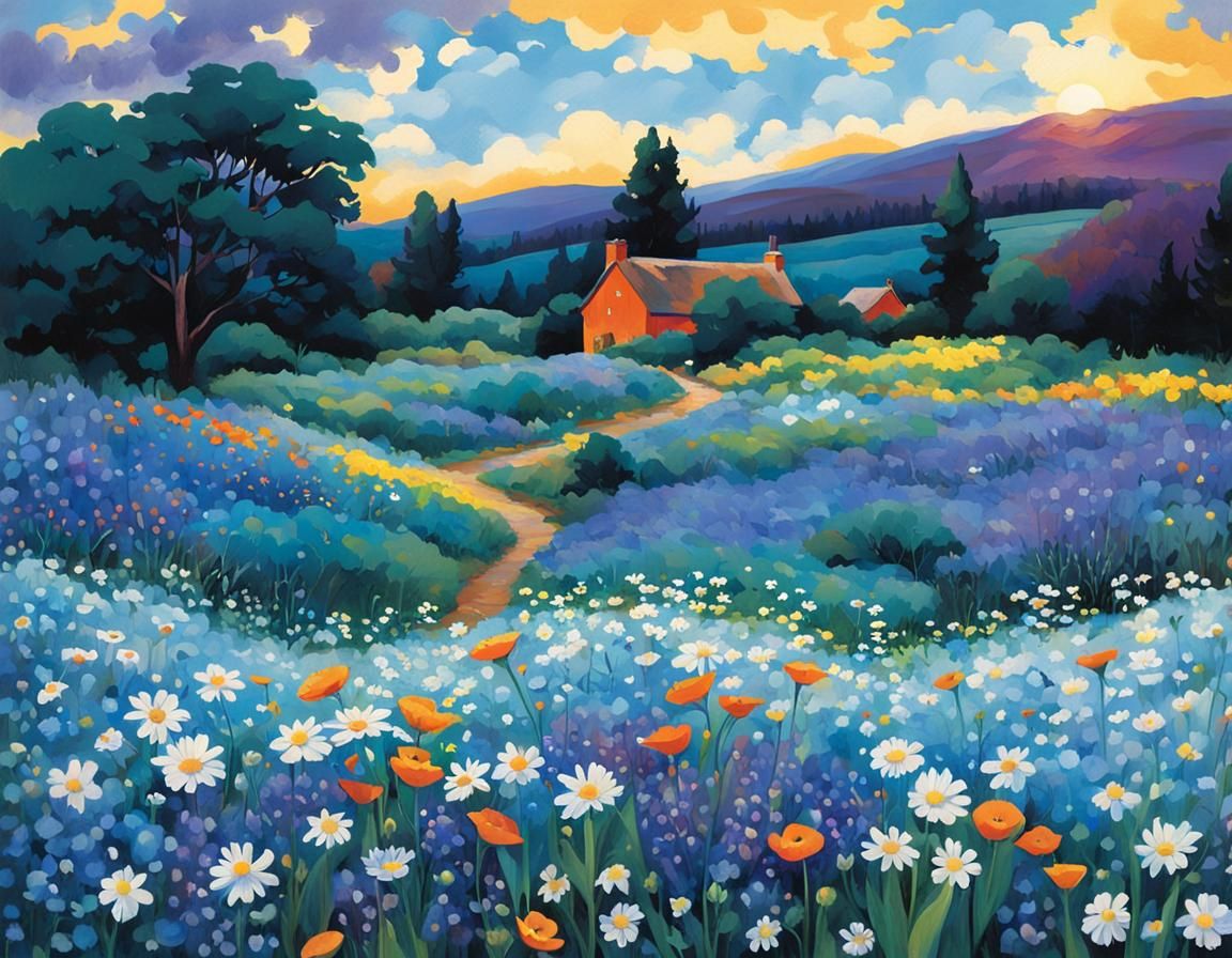 Colorful Wildflower Meadow Alive with Birdsong