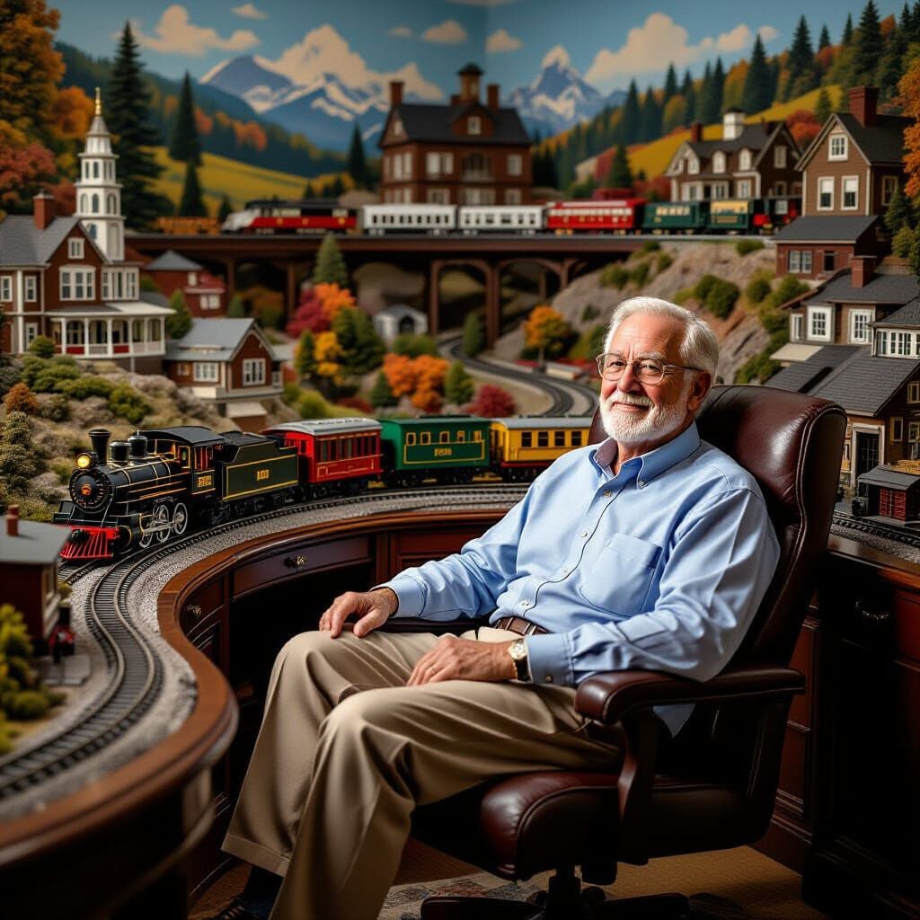 Elaborate Model Railroad in Norman Rockwell Style