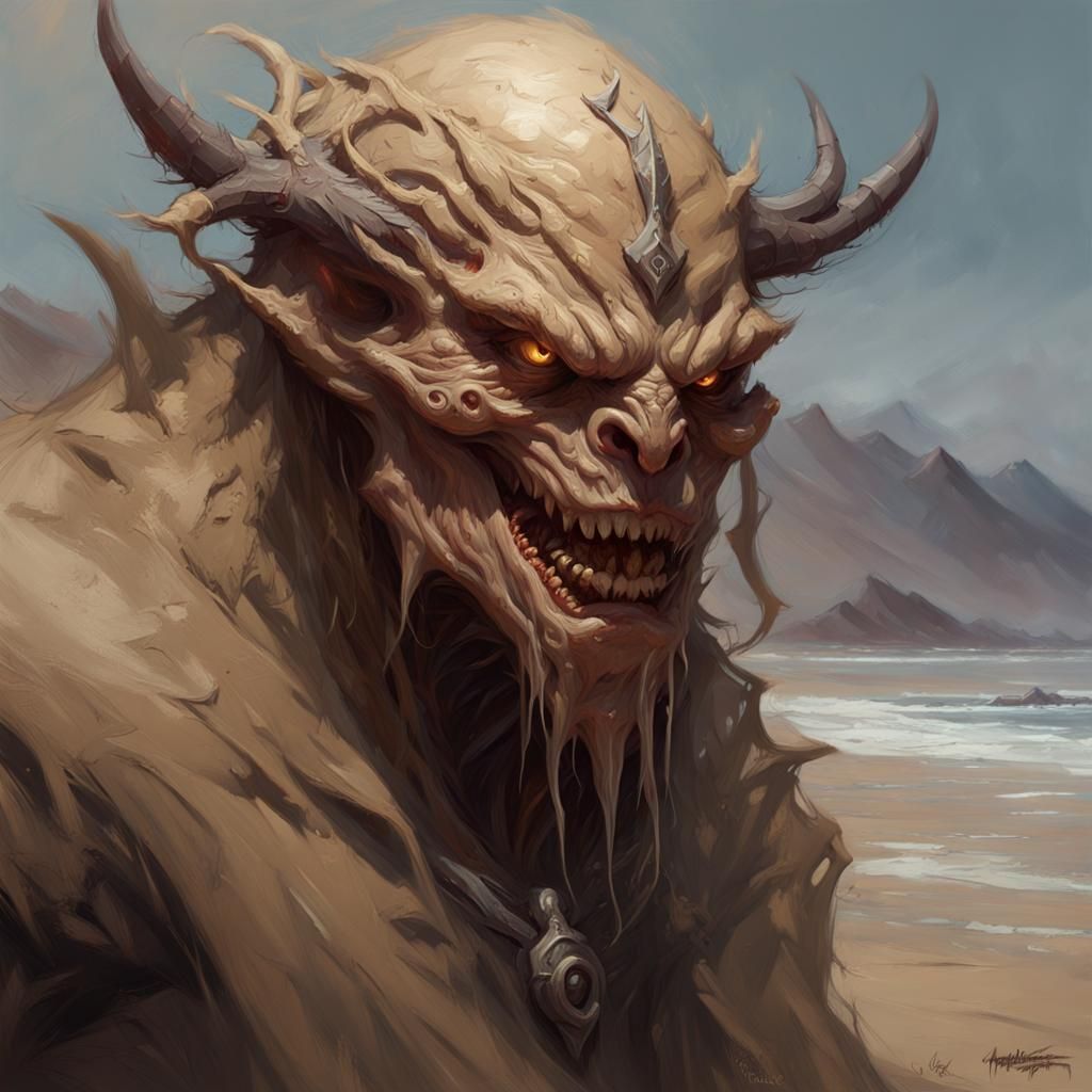 Scary Sand Monster Portrait in Dark Fantasy Style