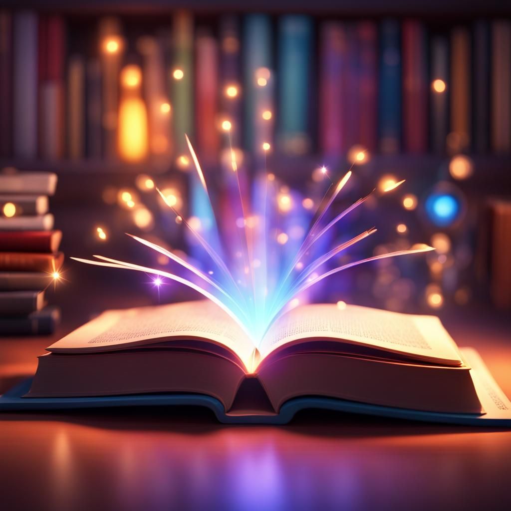 Whimsical Magical Book Illuminations in Vibrant Cyberpunk St...