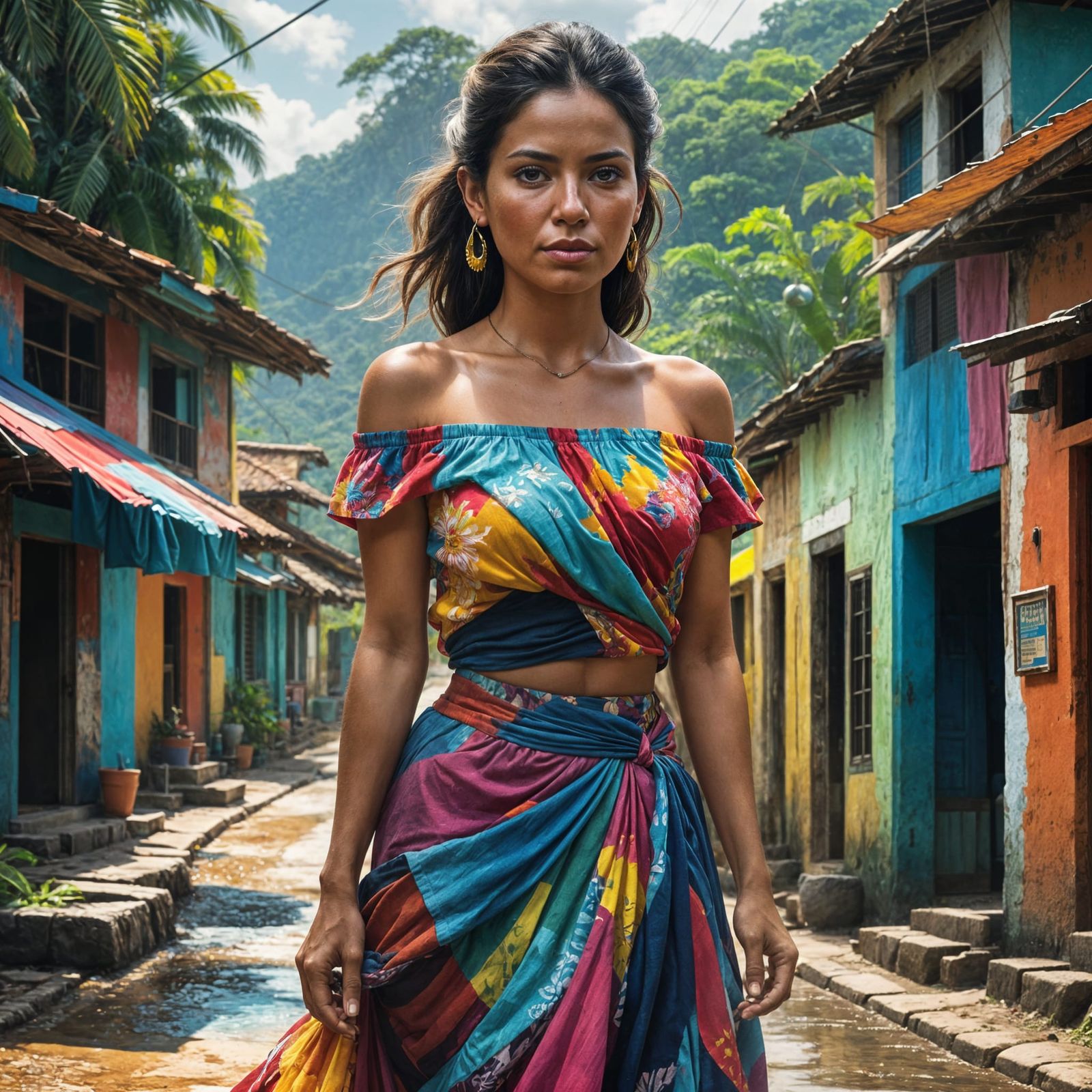 Costa Rican Woman in Traditional Village Attire