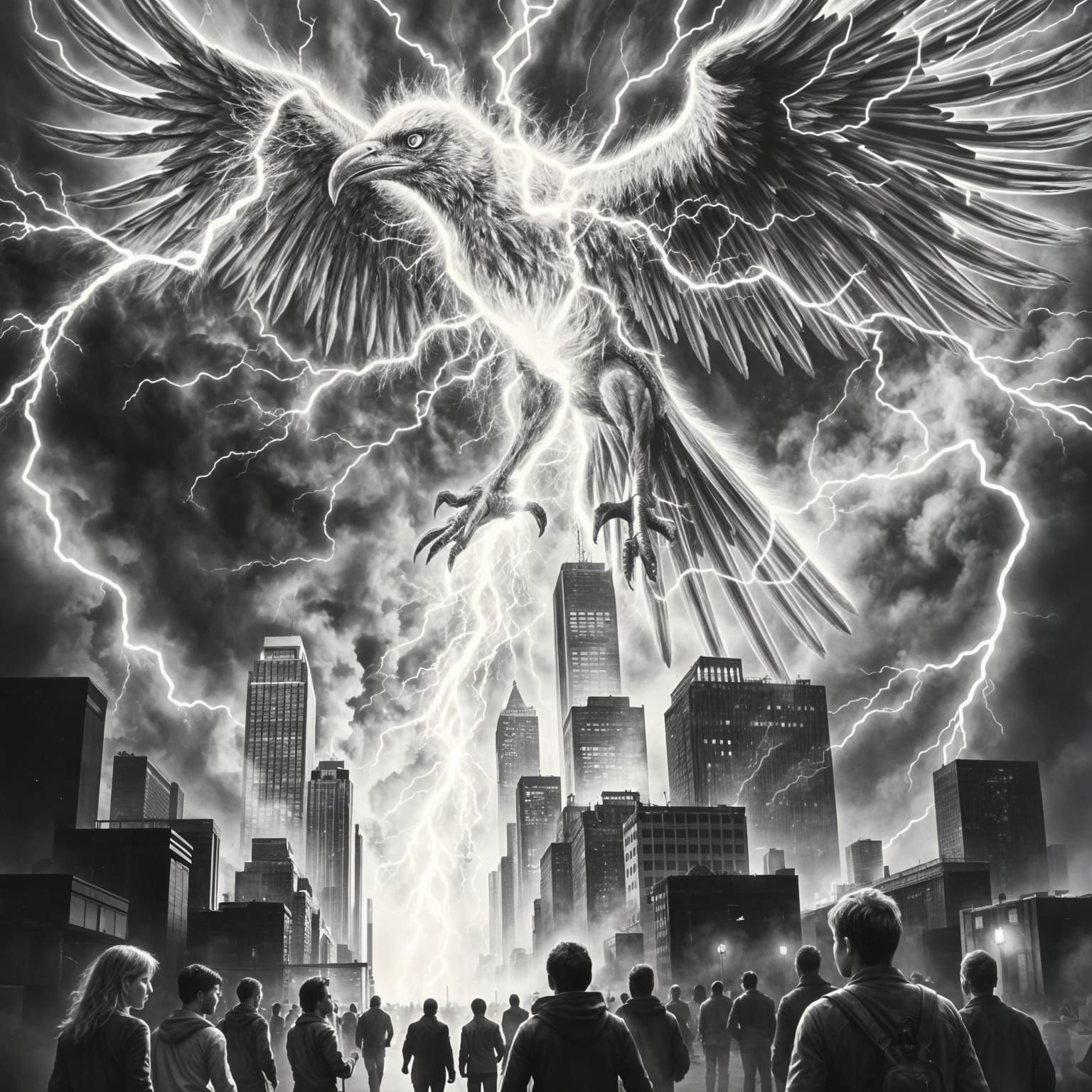 Colossal Thunderbird Dominates City in Electric Storm
