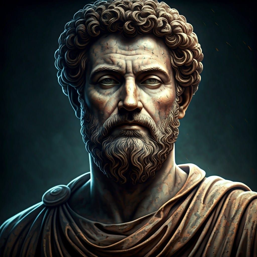 Ancient Roman Emperor Statue in Dramatic Chiaroscuro