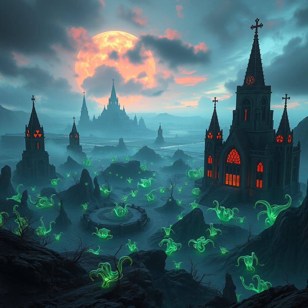 Radiant Ruin: Gothic Megachurches Rise from Nuclear Wastelan...