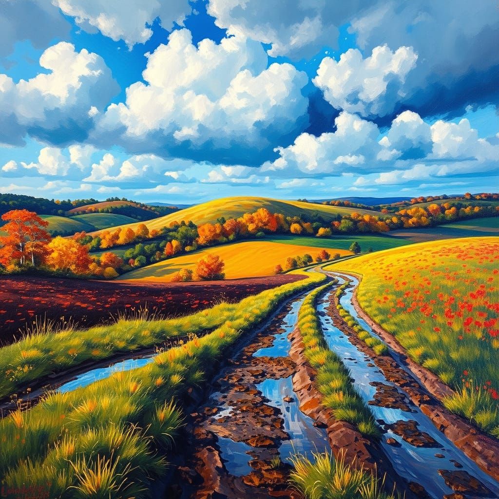 Impressionist Hill Country Landscape After Rain