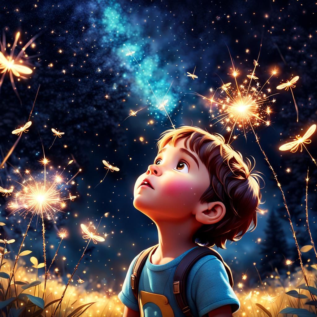 Child's Wonder: Dreamy Digital Art Nightscape