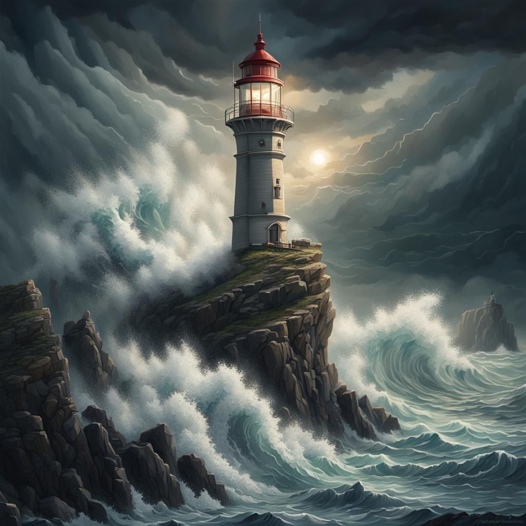 Majestic Lighthouse Amidst a Stormy Sea