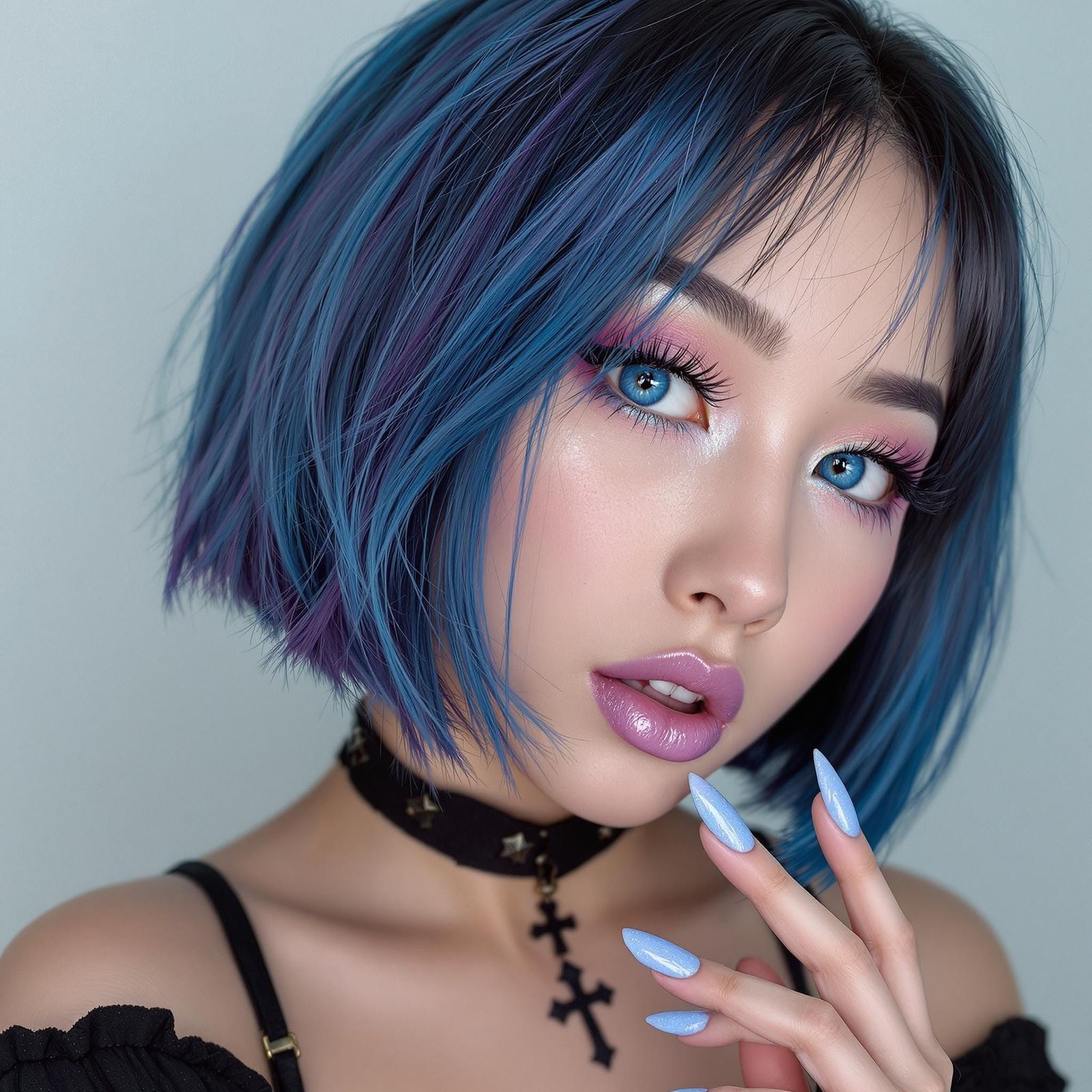 Close-Up Portrait of Asian Girl with Star Hair