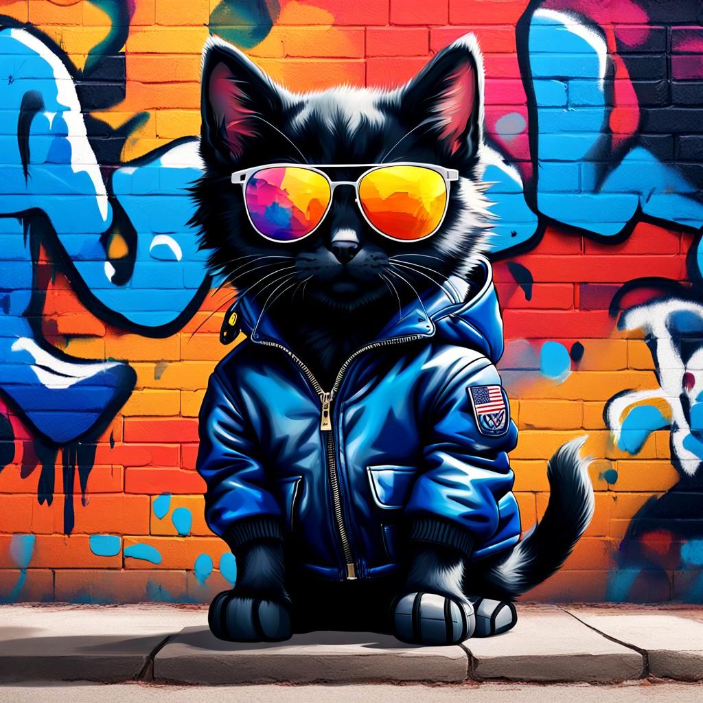 Kitten in Puffer Jacket: Urban Street Art