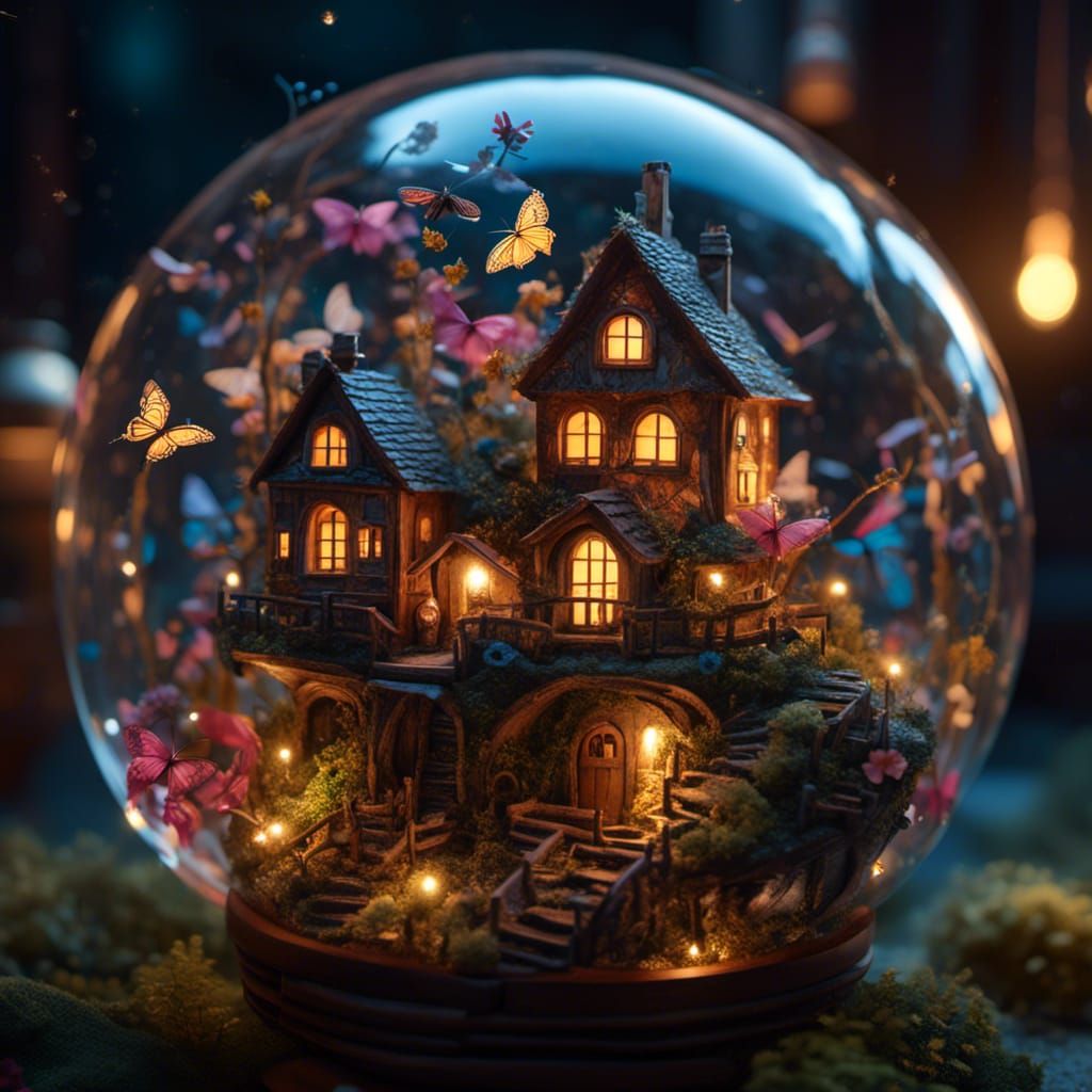 Enchanted Fairy Village Inside Glass Ball