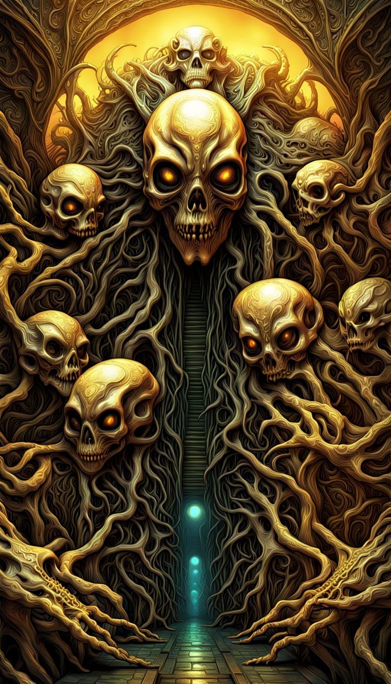 Eldritch Alien Skeletons in Contrasting Colors