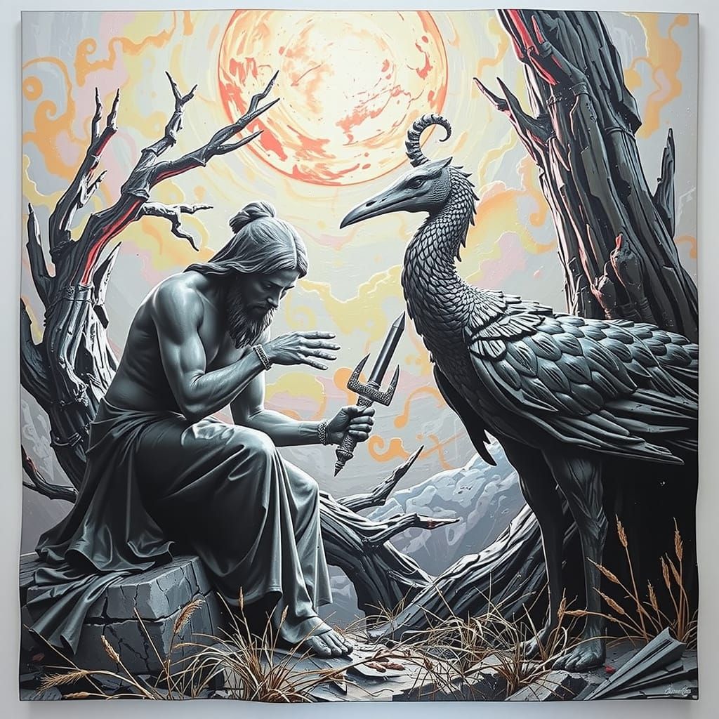 Hyperrealistic Sculpture with Vivid, Dynamic Lighting