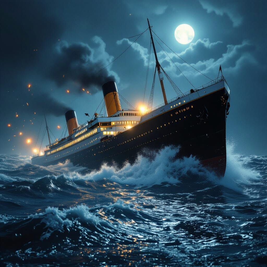 Titanic Breaks Apart Under Moonlight
