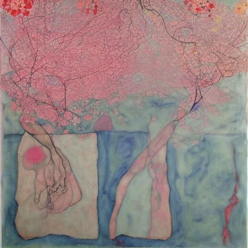 Extraterrestrial Cherry Blossoms in Abstract Expressionist S...