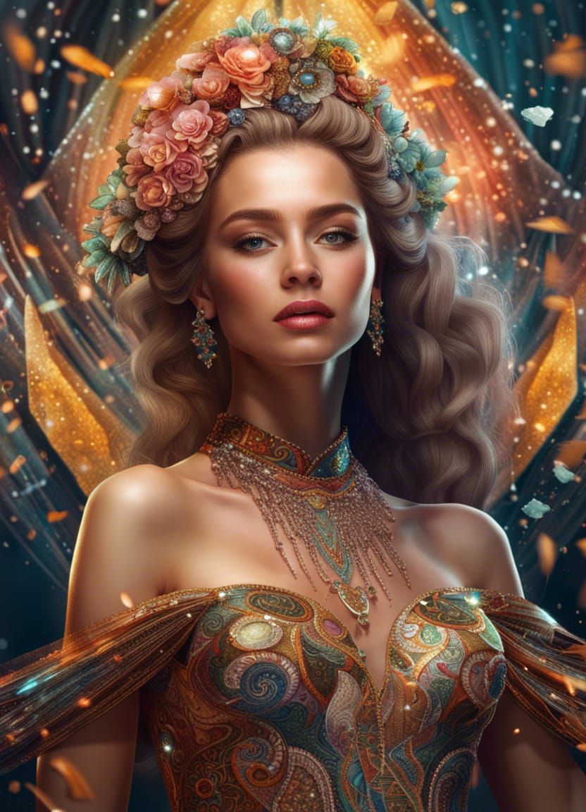 Glittering Gown: Hyperdetailed Digital Art Portrait